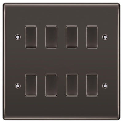 BG Black Nickel 8 Gang Intermediate Custom Grid Light Switch with Back Box Included by British General (BG-NEXUS-BN-8G-CUSTOM-8x-INT-SWITCH)