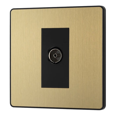 BG Evolve Satin Brass Single Co-Axial Socket PCDSB60B with 35mm Steel Back Box