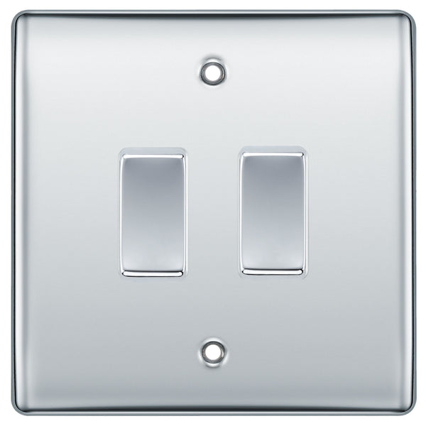 BG Polished Chrome 2 Gang Light Switch 1x Intermediate 1x 2 Way Custom Switch