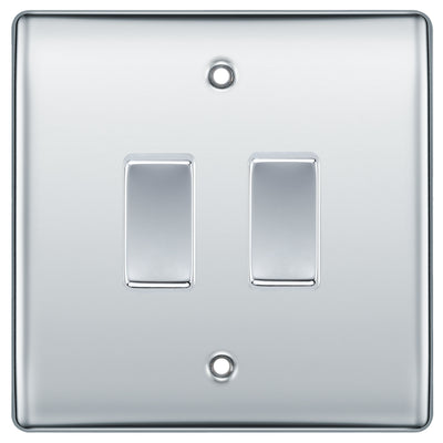 BG Polished Chrome 2 Gang Light Switch 1x Intermediate 1x 2 Way Custom Switch by British General (BG-NEXUS-PC-2G-CUSTOM-1x-INT-1x-2WAY-SP)