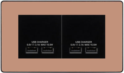 BG Evolve Polished Copper 4G Euro Plate with 2X USB-A Dual Chargers Black Insert by British General (BG-PCDCPEMR4B+EMUSB3B)