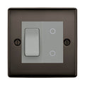 BG Black Nickel 2 Gang Custom Switch 1x 2 Way Switch 1x Master Touch Dimmer Grey Inserts