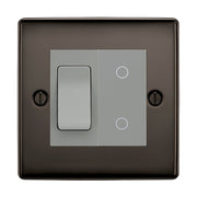 BG Black Nickel 2 Gang Custom Switch 1x 2 Way Switch 1x Master Touch Dimmer Grey Inserts by British General (BG-NEXUS-BN-2G-1x-2WAY-SWITCH-1x-MTD-GI)