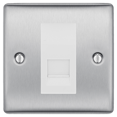 BG Nexus Brushed Steel Single Secondary Telephone Socket, Screw Terminal - White Insert by British General (BG-NBSEMS1+EMBTSSW)