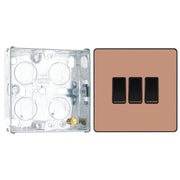 BG Evolve Polished Copper 3 Gang 20A 16AX 2 Way Light Switch PCDCP43B with 25mm Steel Back Box