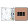 BG Evolve Polished Copper 3 Gang 20A 16AX 2 Way Light Switch PCDCP43B with 25mm Steel Back Box