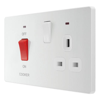BG Evolve Pearlescent White 45A Switch 13A Switched Socket Cooker Control Unit PCDCL70W with 35mm Steel Back Box