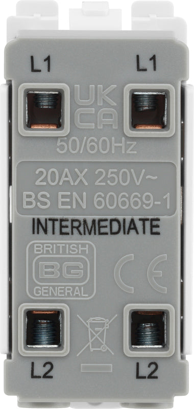 BG RPCDW13 Evolve Grid White 20A 20AX Intermediate 1 Pole Switch Module by British General (BG-RPCDW13)