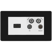 BG Screwless Matt Black 4G Faceplate with HDMI + TV/FM/SAT Module - White Insert by British General (BG-FFBEMR4-HDMI-TVFM2W)