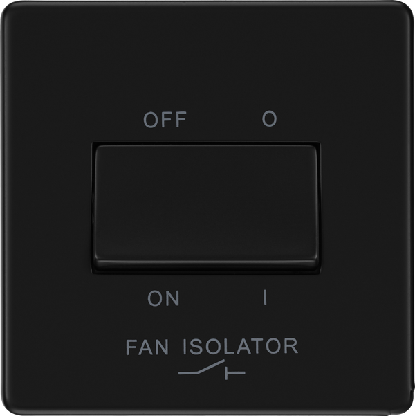 BG Nexus Flatplate Screwless Matt Black Fan Isolator Switch Triple Pole FFB15