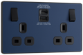 BG PCDDB22UAC30B Matt Blue Evolve 2 Gang 13A 1x USB-QC A 27W 1x USB-PD C 30W Switched Socket - Black Insert