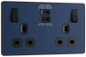 BG PCDDB22UAC30B Matt Blue Evolve 2 Gang 13A 1x USB-QC A 27W 1x USB-PD C 30W Switched Socket - Black Insert by British General (BG-PCDDB22UAC30B-Shopify-SA_1)