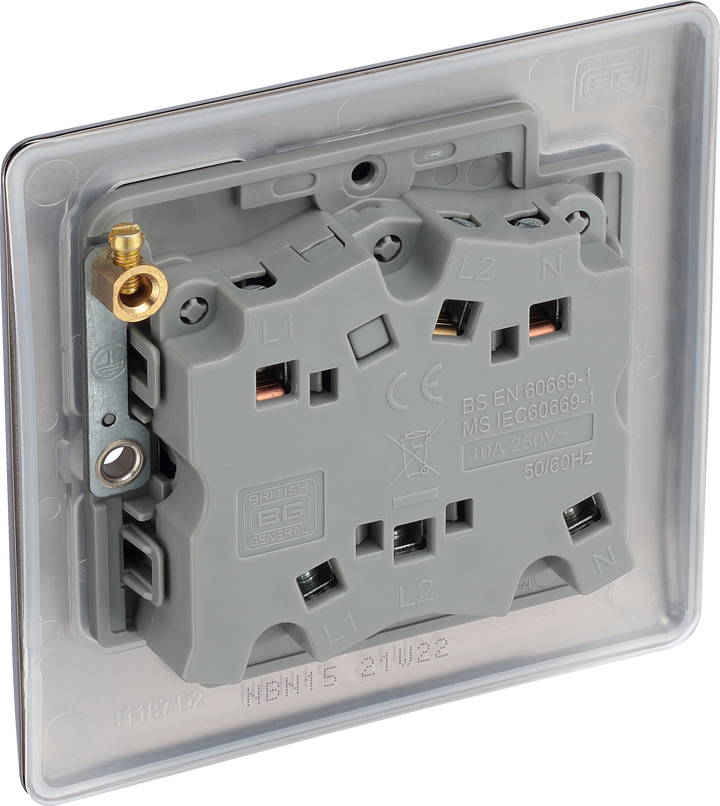 NBN15 Back - This black nickel finish 10A triple pole fan isolator switch from British General provides a safe and simple method of isolating mechanical fan units.