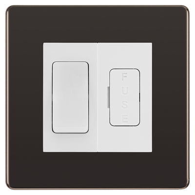 BG Flatplate Screwless Black Nickel 20A Double Pole Switch & 13A Fused Spur Plate | White Insert