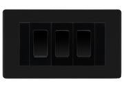 BG Matt Black Screwless 3 Gang 20AX 2-Way Switch Custom Grid - Black Insert by British General (BG-SCRL-FB-3G-Combo-3x 2WAY-BL)