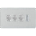 BG Brushed Steel Screwless Flat Plate 4 Gang Light Switch 3x Trailing Edge LED Dimmer 1x 2 Way Custom Switch