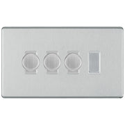 BG Brushed Steel Screwless Flat Plate 4 Gang Light Switch 3x Trailing Edge LED Dimmer 1x 2 Way Custom Switch by British General (SCREWLESS-BS-4G-CUSTOM-3x-DIMMER-1x-2Way)