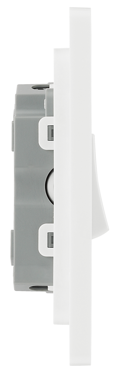 BG PCDBS43W Brushed Steel Evolve 3 Gang 20A 16AX 2 Way Light Switch - White Insert