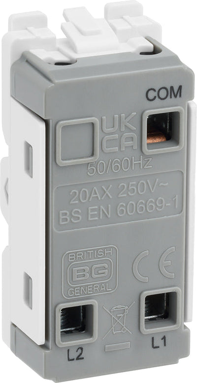 BG RPCDW12 Evolve Grid White 20A 20AX 2 Way 1 Pole Switch Module by British General (BG-RPCDW12)