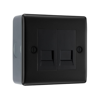 BG Nexus Matt Black Double Slave Telephone Socket with Surface Pattress Back Box by British General (BG-NFBBTS2+MC501-01)