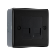 BG Nexus Matt Black Double Slave Telephone Socket with Surface Pattress Back Box by British General (BG-NFBBTS2+MC501-01)
