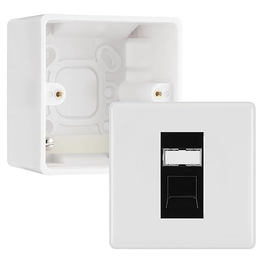 BG Nexus White RJ45 CAT6 Module with Single Faceplate, 1 Port Network Socket & 50mm Back Box (Black Insert)