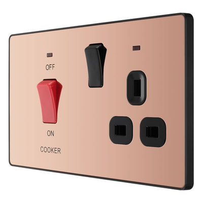 BG Evolve Polished Copper 45A Switch 13A Switched Socket Cooker Control Unit PCDDB70B with 25mm Steel Back Box