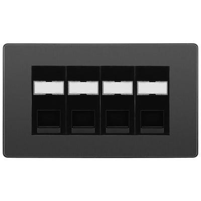 BG Evolve Black Chrome 4 Gang RJ45 Cat5e Data Socket Black Inserts