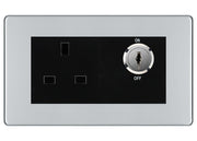 BG Screwless Polished Chrome 13A Double Pole Key Controlled Socket - Black Inserts by British General (BG-FPCKYSWSB)