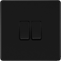 BG Nexus Flatplate Screwless Matt Black Double Light Switch FFB42 20 Amp