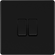 BG Nexus Flatplate Screwless Matt Black Double Light Switch FFB42 20 Amp