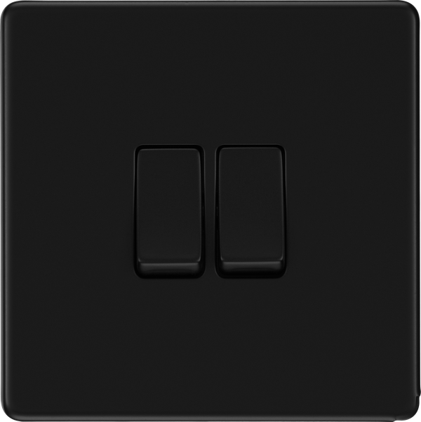 BG Nexus Flatplate Screwless Matt Black Double Light Switch FFB42 20 Amp