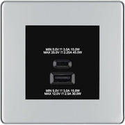 BG Polished Chrome 45W USB Wall Socket Euro Module USB-A & C - Black Insert by British General (BG-FPCEMS2+EMUSBAC45B)