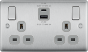 BG NBS22UAC22G Brushed Steel Double Socket with USB 22W Type A & Type C USB by British General (BG-NBS22UAC22G-1)