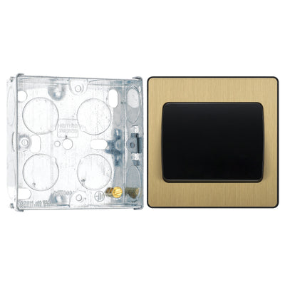 BG Evolve Satin Brass 1G Wide Rocker Light Switch PCDSB12WB with 25mm Steel Back Box