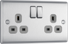 BG NBS22G 10 Pack Nexus Metal Brushed Steel 2 Gang 13A Switched Socket - Grey Insert (10 Pack) by British General (BG-NBS22G-Shopify-SA-10)