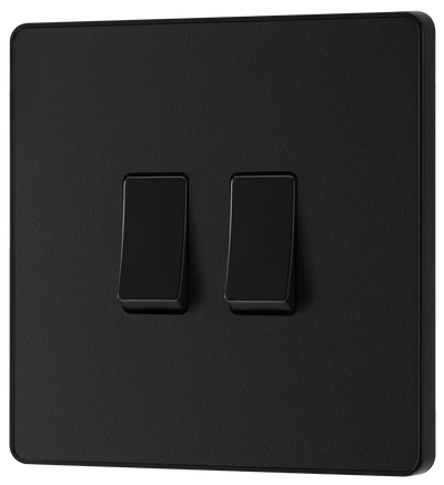 BG Evolve PCDMB42B Matt Black 2 Gang 20A 16AX 2 Way Switch-Black Insert