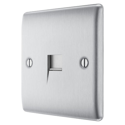 BG Nexus Brushed Steel 1 Gang Slave Telephone Socket with Surface Pattress Back Box