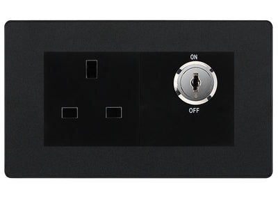 BG Evolve Matt Black 13A Double Pole Key Controlled Socket – Black Inserts