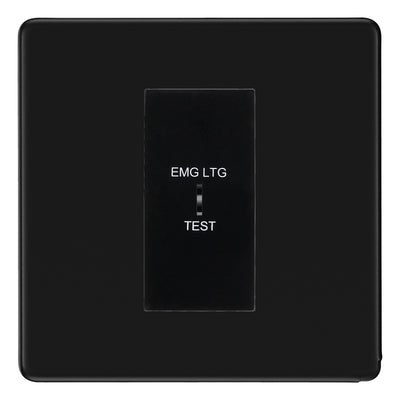 BG Flatplate Screwless Matt Black 20AX 2 Way Emergency Lighting Test Key Switch - Key Included - Black Insert