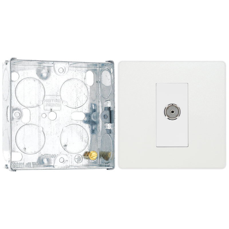 BG Evolve Pearlescent White Single Co-Axial Socket PCDCL60W with 25mm Steel Back Box
