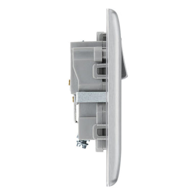 BG Nexus Metal Brushed Steel 13A Single Switched Socket NBS21G with 35mm Steel Back Box