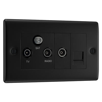 BG Nexus Matt Black Triplex TV/FM/Sat Socket + Return & Tel. NFB68 with 35mm Steel Back Box