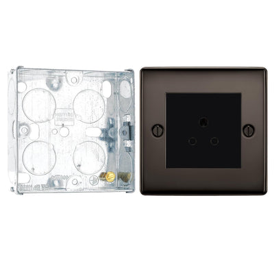 BG Nexus Black Nickel 2A Unswitched Round Pin Socket and 25mm Steel Back Box by British General (BG-NBN28B+HGS02)