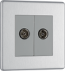 BG FBS63 Flatplate Screwless Isolated Co-axial Socket, 2 Gang, Brushed Steel - Grey Insert by British General (BG-FBS63)