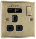 BG NAB21U2B Nexus Metal Antique Brass 1 Gang 13A 2x USB-A 2.1A Switched Socket