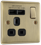 BG NAB21U2B Nexus Metal Antique Brass 1 Gang 13A 2x USB-A 2.1A Switched Socket
