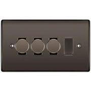 BG Nexus Black Nickel 4 Gang Switch 3x Trailing Edge LED Dimmer 1x Intermediate Custom Grid Switch by British General (BG-Nexus-BN-4G-CUSTOM-3x-Dimmer-1x-INT)