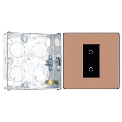 BG Evolve Polished Copper Single Secondary Touch Dimmer Switch PCDCPTDS1B with 25mm Steel Back Box