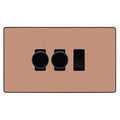 BG Evolve Polished Copper 3 Gang Switch 2x Trailing Edge LED Dimmer 1x Intermediate Custom Grid Switch